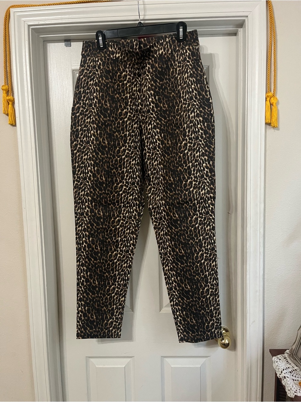 Vixen by Micheline Pitt Leopard Print Ankle Pants in Brown and Black